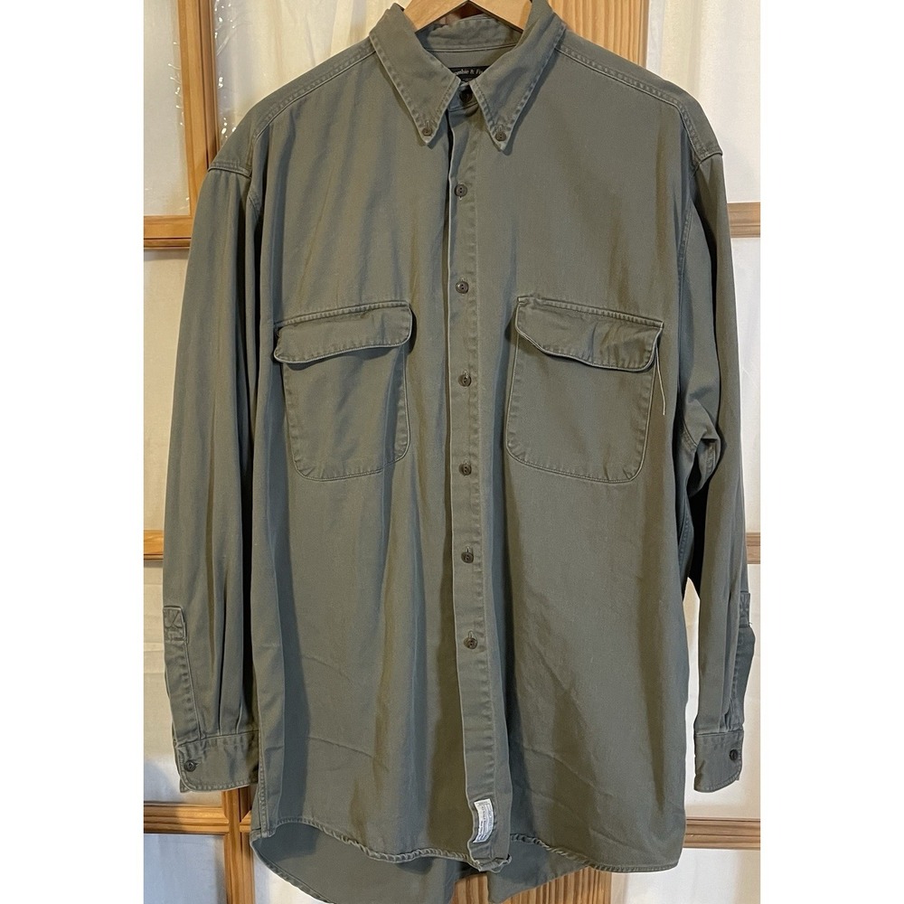 Y2K Abercrombie & Fitch Oversized Shirt Mens L Army Green Twill Button Classic